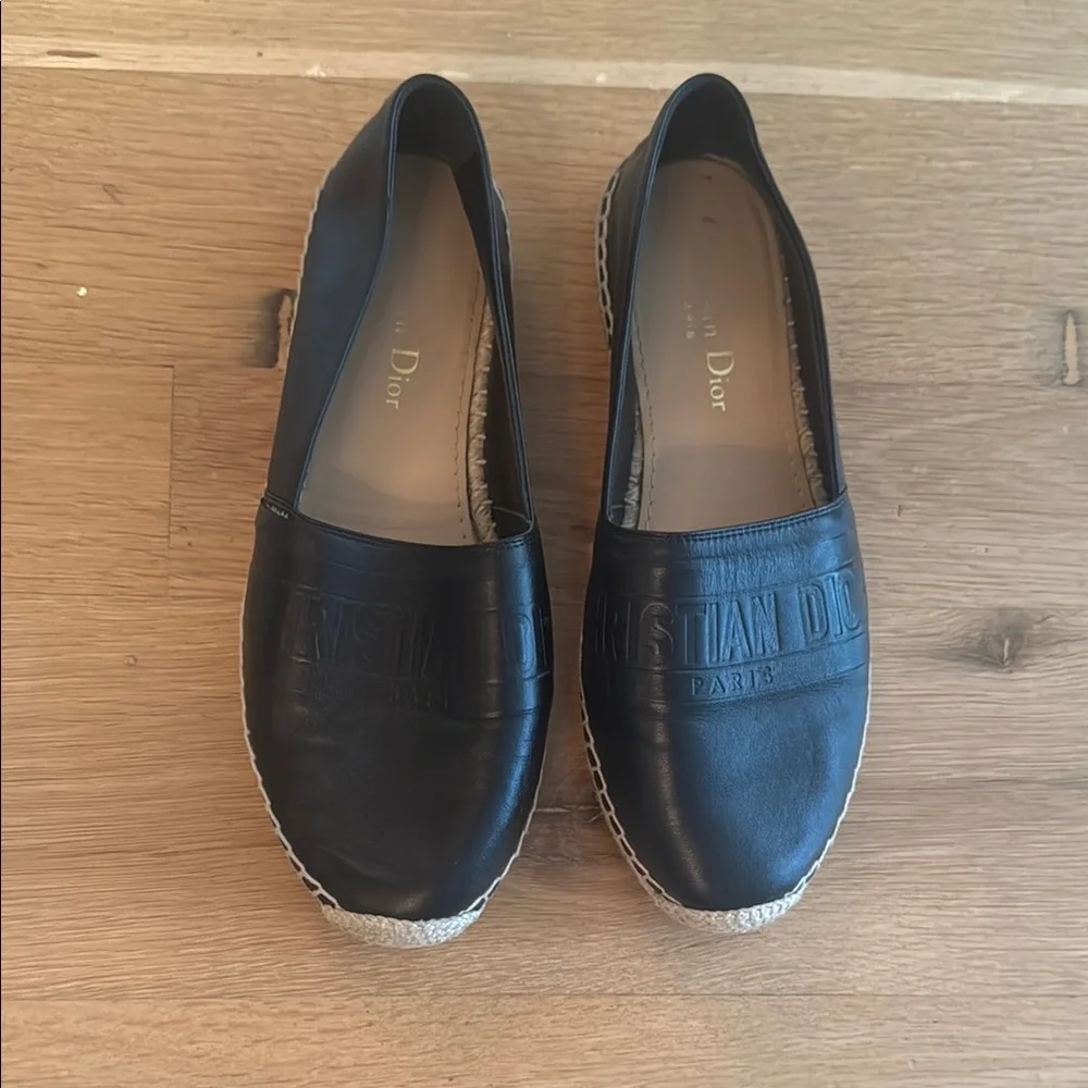 Dior Black Leather Logo Espadrilles